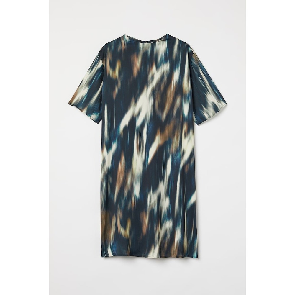 H&M Satin Abstract Print Short Sleeve Shift Dress Women's Size Small‎